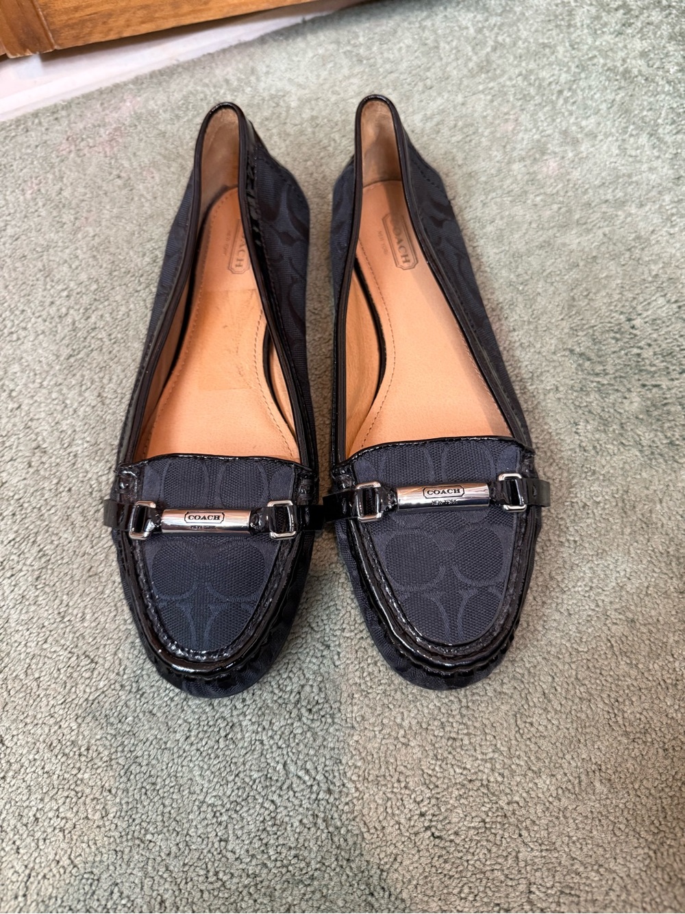 COACH LADIES  Black Signature Canvas Slip-On Loafers, EUC